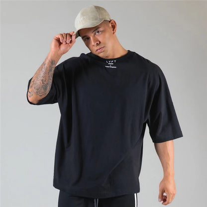 Running Oversized T shirt Men Gym Bodybuilding and Fitness Loose Casual Lifestyle Wear T-shirt Male Streetwear Hip-Hop Tshirt