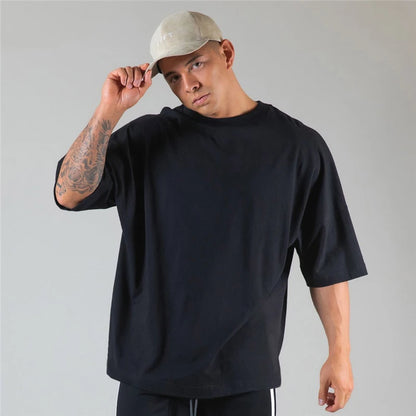 Running Oversized T shirt Men Gym Bodybuilding and Fitness Loose Casual Lifestyle Wear T-shirt Male Streetwear Hip-Hop Tshirt