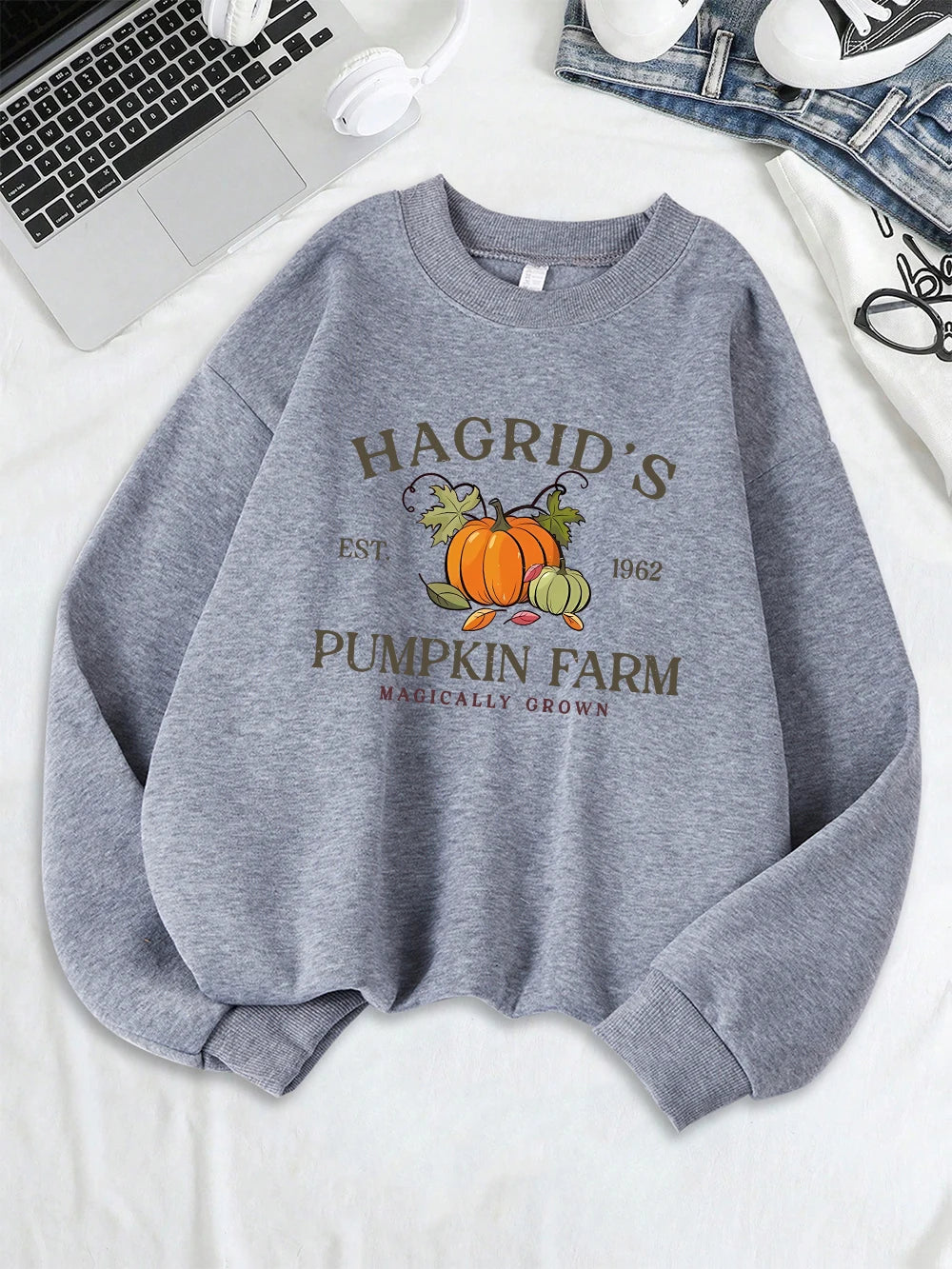 Hagrid'S Pumpkin Farm Printed Sweatshirts Women Casual Hoodie Warm Crewneck Clothes Winter Comfortable Sportswear