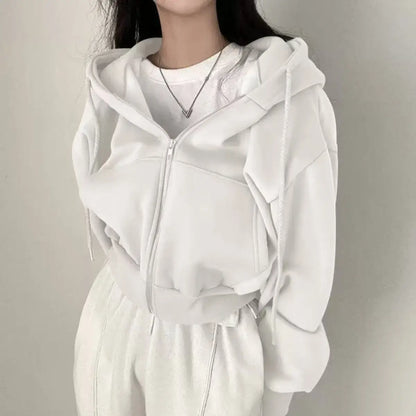 Fashion Zipper Hood Sweatshirt Women Autumn Long Sleeve Crop Tops Casual Y2K Hoodies Streetwear Harajuku Female Jackets Coats