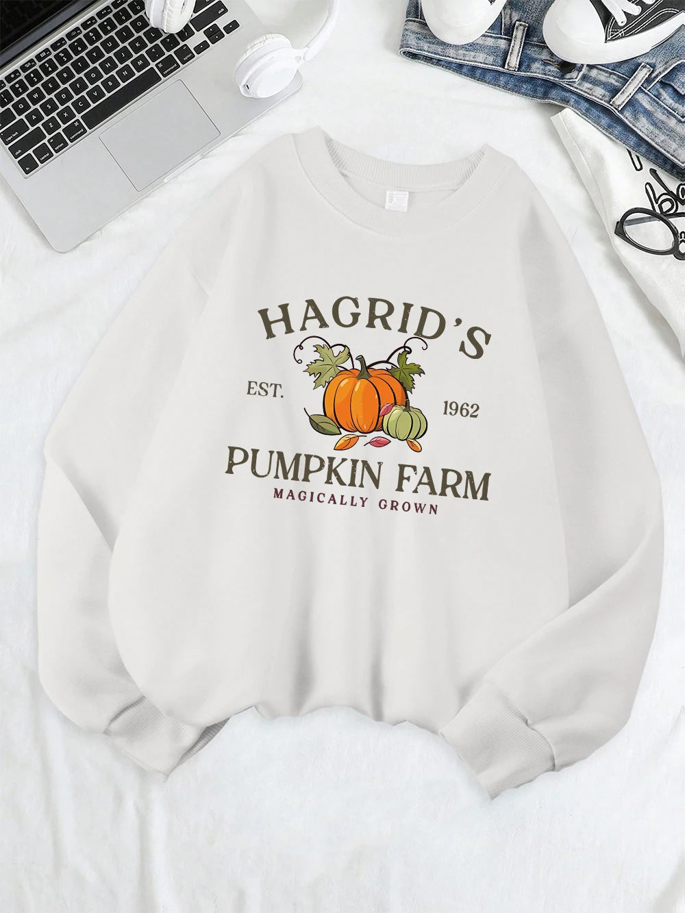 Hagrid'S Pumpkin Farm Printed Sweatshirts Women Casual Hoodie Warm Crewneck Clothes Winter Comfortable Sportswear